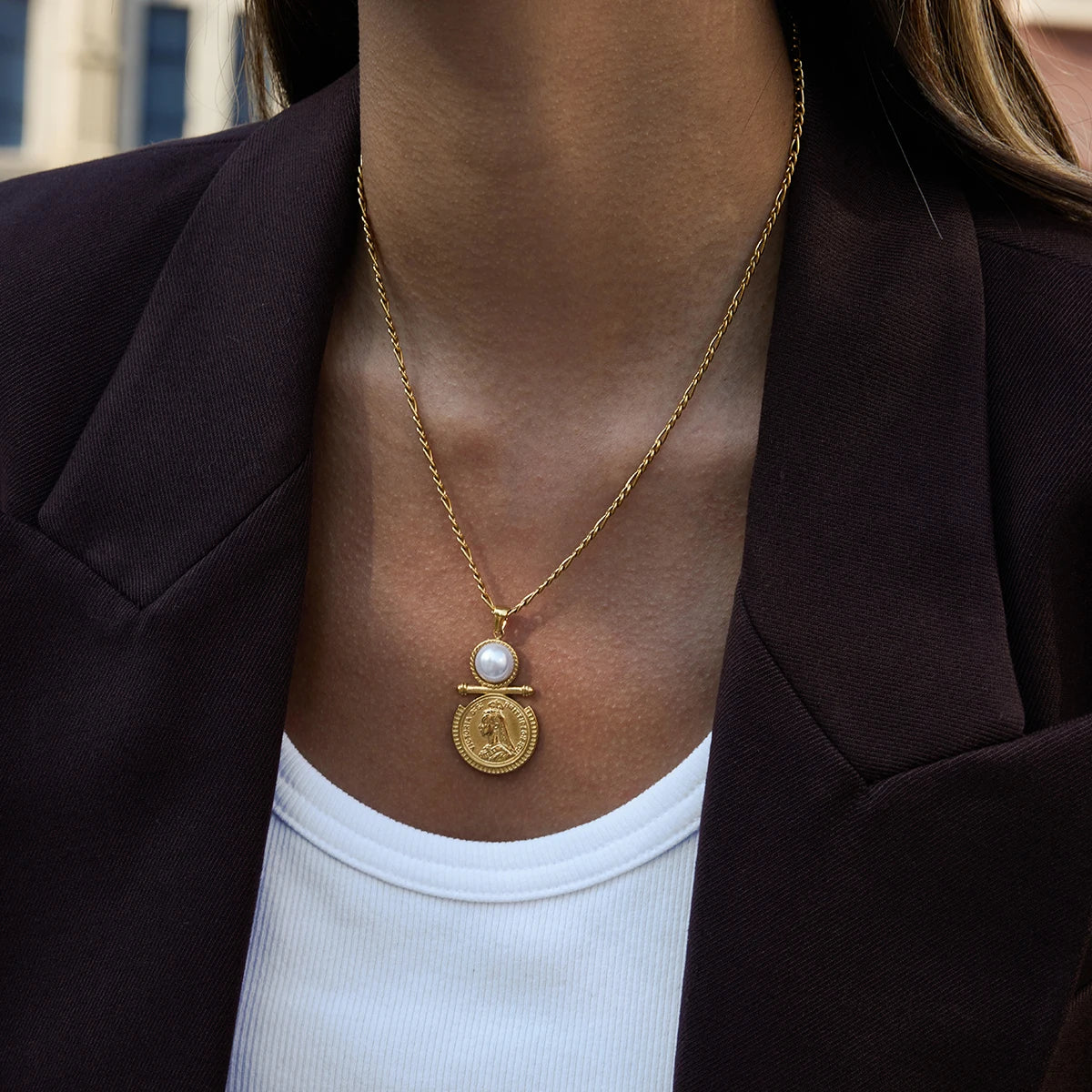 18K Gold-Plated Vintage Coin Necklace, Earrings & Bracelet Set | Elegant Coin Jewelry Set