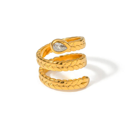 18K Gold Plated Snake Wrap Ring with Crystal – Adjustable, Waterproof & Tarnish-Free (Gold & Silver)