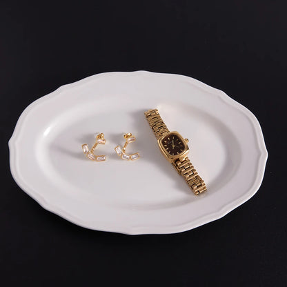 18K Vergulde Baguette CZ Oorjassen | Waterdichte Vier Steens Voor- en Achterkant Oorbellen | Art Deco Diamantstijl Oorbellen