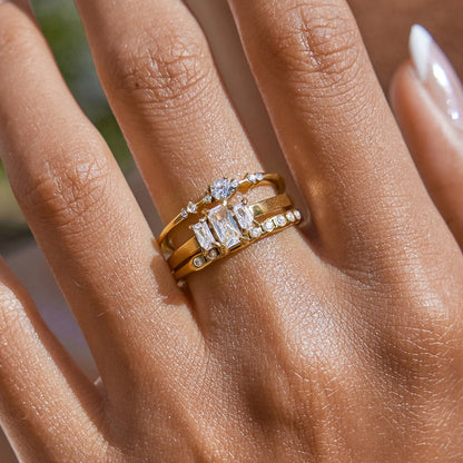 18K Gold Plated Crystal Ring Set – Waterproof, Tarnish-Free Minimalist Statement Jewellery