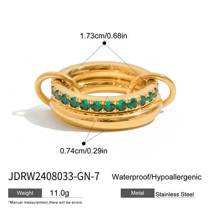 Luxe Meerlaagse Gouden Ring met Gekleurde Zirkoonstenen – Wit, Groen, Roze & Blauw | Verstelbare Stapelbare Modering