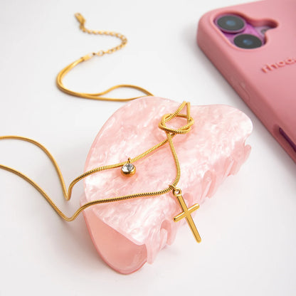 Gelaagde Gouden Kruisketting | Slangenketting Knoop & Solitaire Druppel
