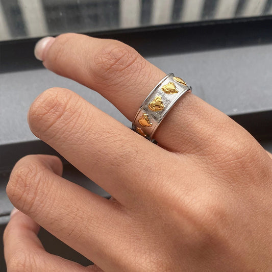 18K Verguld Tweekleurig Hart Manchet Ring – Waterdicht, Aanslagvrij Statement Sieraad