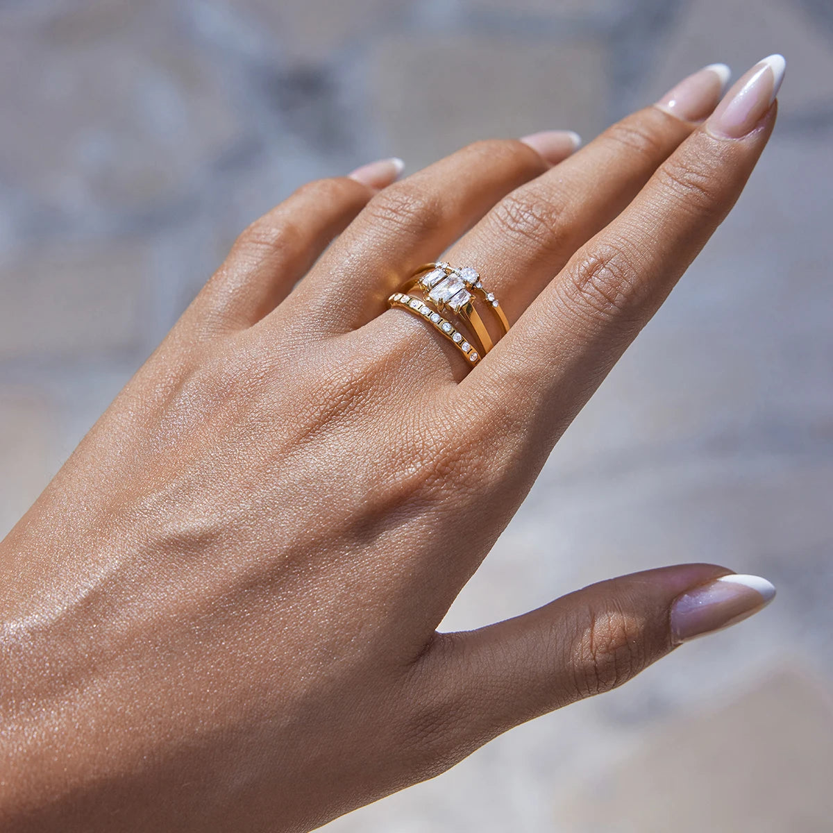 18K Gold Plated Crystal Ring Set – Waterproof, Tarnish-Free Minimalist Statement Jewellery