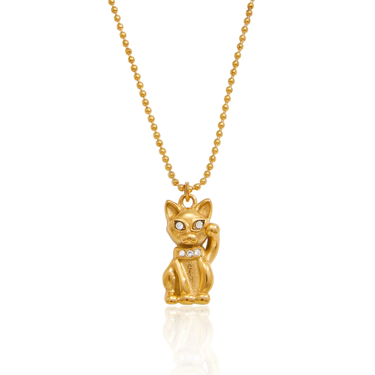 18K vergulde kattenhanger ketting | Gelukskat bedelketting voor kattenliefhebbers