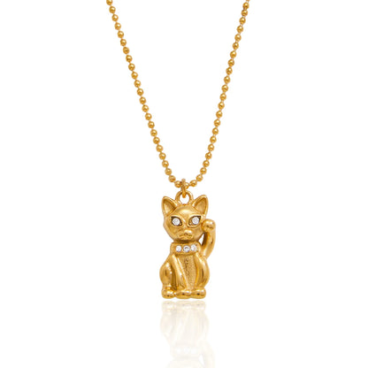 18K vergulde kattenhanger ketting | Gelukskat bedelketting voor kattenliefhebbers