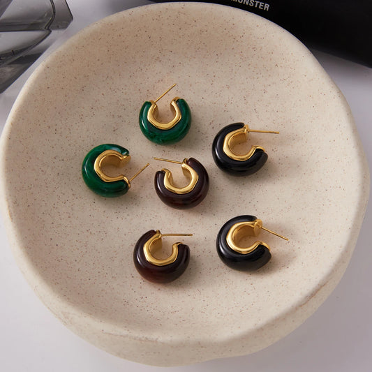 Vintage C-vormige hars oorbellen voor dames 18K vergulde roestvrijstalen oorbellen eenvoudige mode-sieraden cadeau 2025