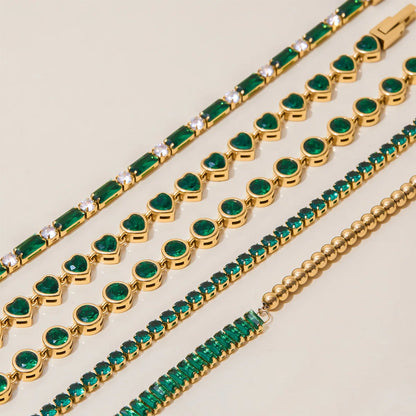 Gold Plated Emerald Green Bracelet Set for Women | Waterproof & Tarnish-Free Stackable Jewelry