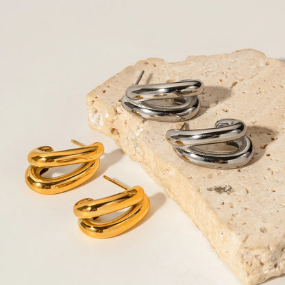 18K Gold Plated Double Hoop Stud Earrings for Women – Waterproof Tarnish Free Stainless Steel Jewellery