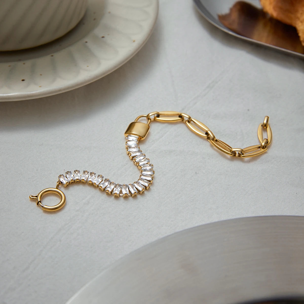 Gold Crystal Bracelet Stack for Women | Waterproof Gold Plated Statement Jewellery