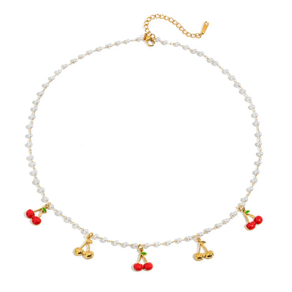Kersen Hangende Parel Choker Ketting | Leuke Coquette Fruitbedel