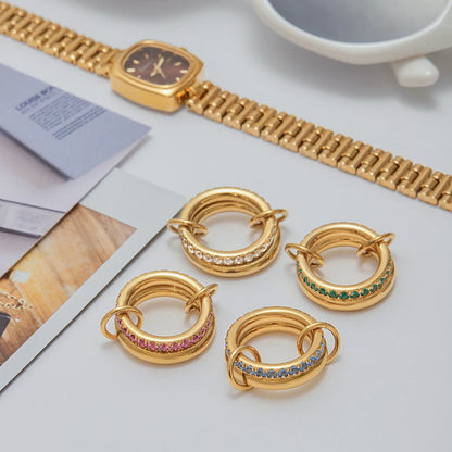 Luxe Meerlaagse Gouden Ring met Gekleurde Zirkoonstenen – Wit, Groen, Roze & Blauw | Verstelbare Stapelbare Modering