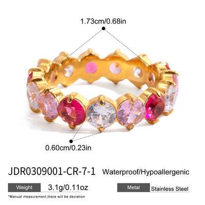 Luxurious Gold Plated Ruby Eternity Ring | Stackable Pink Gemstone Band | Dainty Full Circle Jewelry for Women