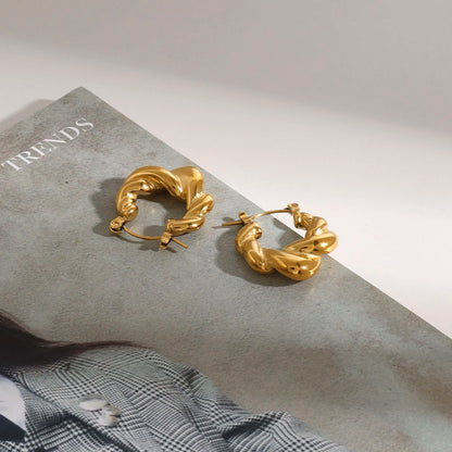 Gedraaide Chunky Hoop Oorbellen voor Dames – Vergulde Waterdichte Roestvrijstalen Sieraden die niet verkleuren