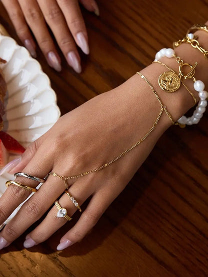 18K Vergulde Handketting Armband – Waterdicht, Aanslagvrij, Minimalistisch Handharnas Sieraad voor Dames