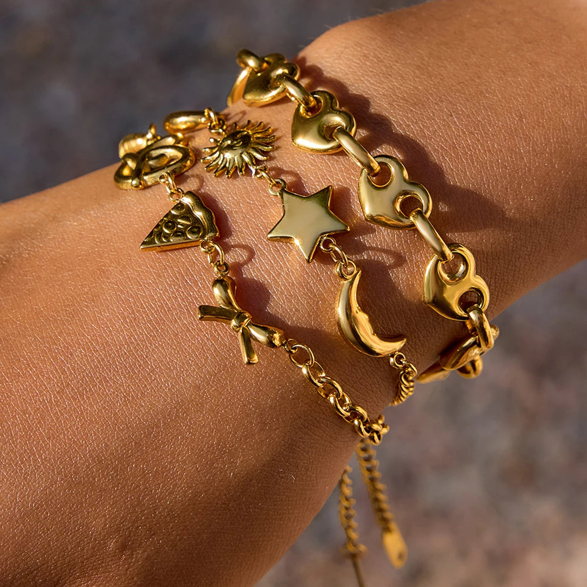 Gold Plated Sun Moon Charm Bracelet for Women | Waterproof & Tarnish-Free Stainless Steel Jewelry