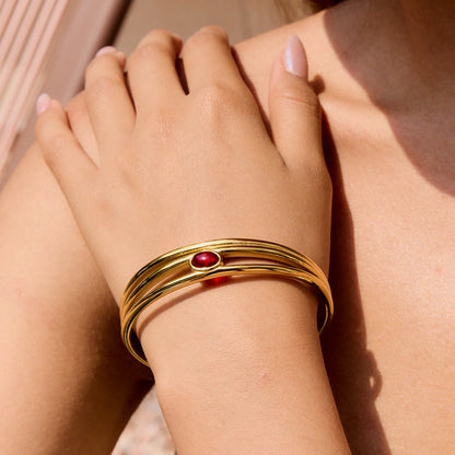 Gold Red Stone Bangle Bracelet for Women | Waterproof Gold Plated Statement Jewellery
