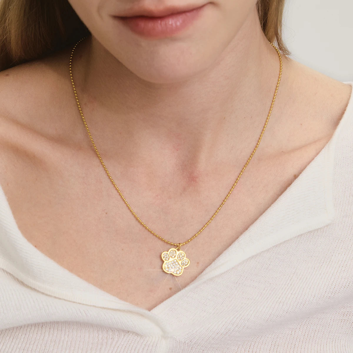 18K vergulden pootafdruk ketting | Ketting met dierenbedel voor honden- en kattenliefhebbers