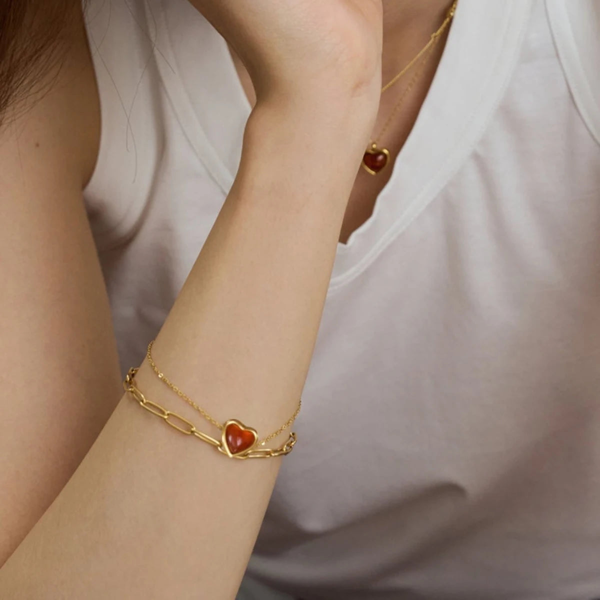 Red Heart Gold Bracelet for Women | Waterproof Gold Plated Heart Jewellery