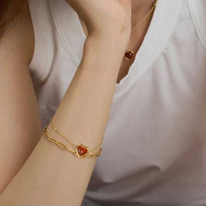 Red Heart Gold Bracelet for Women | Waterproof Gold Plated Heart Jewellery