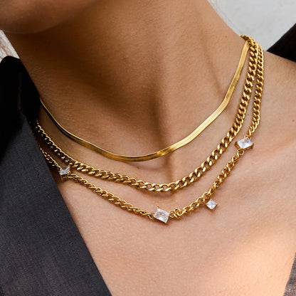 Luxe Gouden Gelaagde Kettingenset voor Dames – Minimalistische Halskettingen met Kristallen Accentjes
