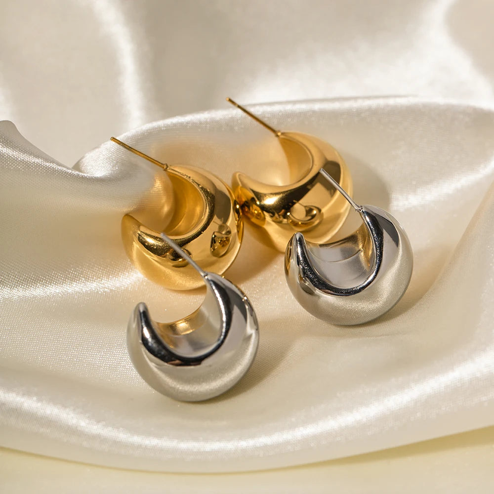 Chunky Hoop Stud Earrings for Women – Gold Plated Waterproof Tarnish Free Stainless Steel Fashion Jewellery