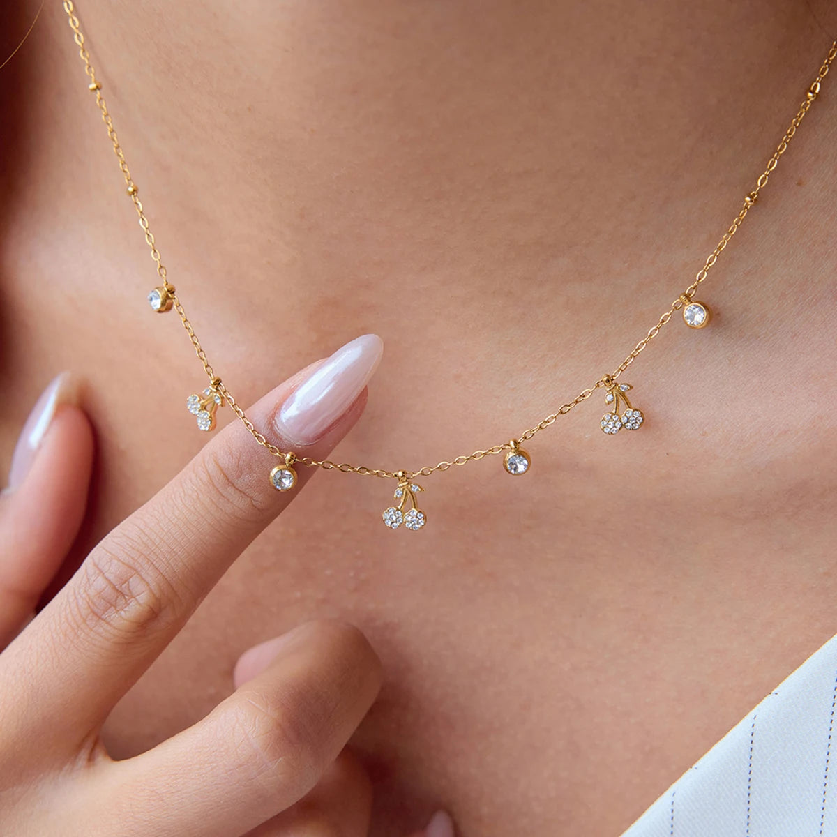 Witte Strass Kers Hanger Ketting Voor Cadeau 18K Verguld Roestvrij Staal Elegante Luxe Bedel Hanger Sieraden