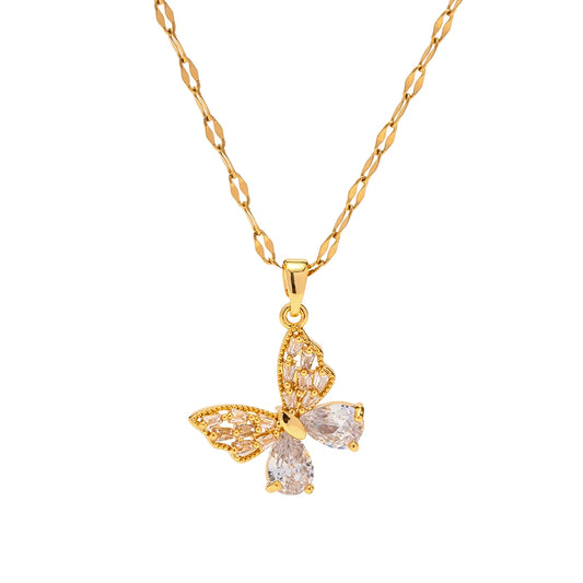 Sprankelende Gouden Vlinder Hanger Ketting | Zirkonia Pavé Verfijnde Ketting