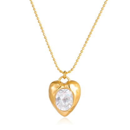 18K vergulde Puffy Heart CZ Hanger Ketting | Waterdichte Ovale Kristallen Hart bedel Ketting met balletjes | Subtiele Romantische Gouden Ketting