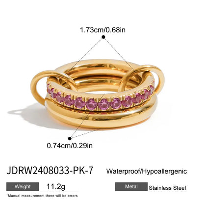 Luxe Meerlaagse Gouden Ring met Gekleurde Zirkoonstenen – Wit, Groen, Roze & Blauw | Verstelbare Stapelbare Modering
