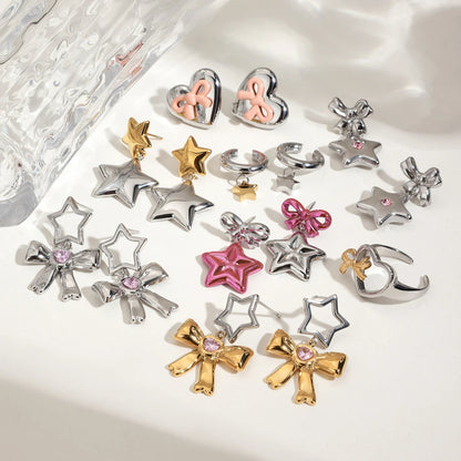 18K Vergulde Ster & Strik Oorbellen Set voor Dames – Waterdicht Roestvrijstalen Sieraden die niet verkleuren (Meerdere Ontwerpvarianten)