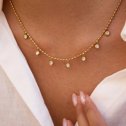 Gouden Verfijnde Choker Ketting | Kralenketting met Druppelhangers
