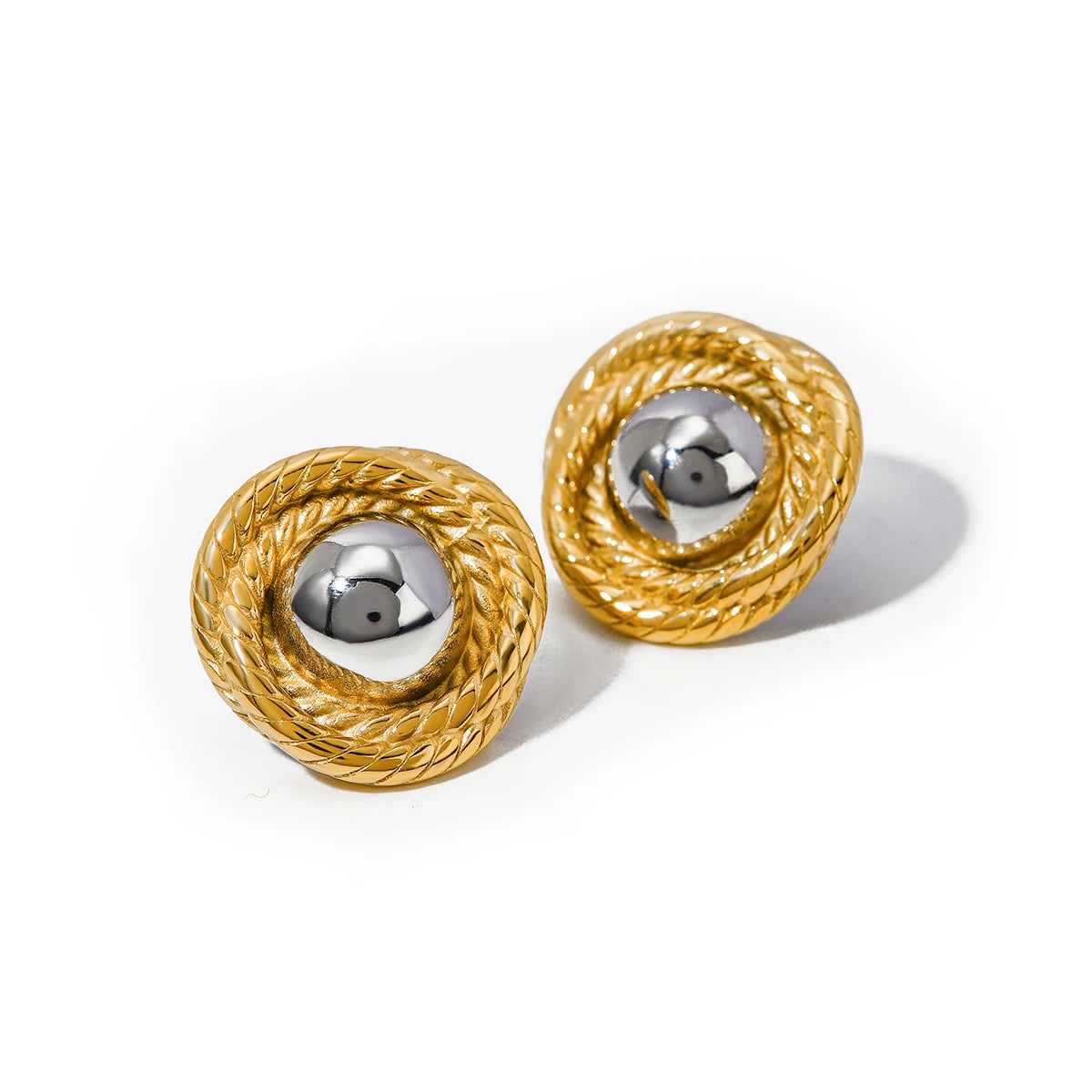 18K Gold Plated Textured Round Stud Earrings for Women – Waterproof Tarnish Free Stainless Steel Jewellery
