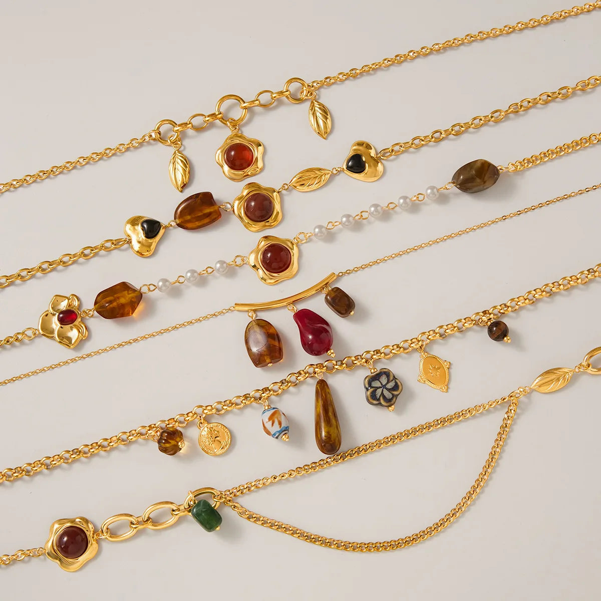 Vintage Agaat Hars Hanger 18K Vergulde Charm Ketting Collectie – Waterdichte, Vlekbestendige Statement Sieraden