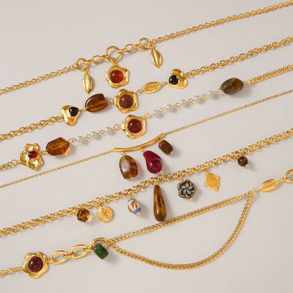Vintage Agaat Hars Hanger 18K Vergulde Charm Ketting Collectie – Waterdichte, Vlekbestendige Statement Sieraden