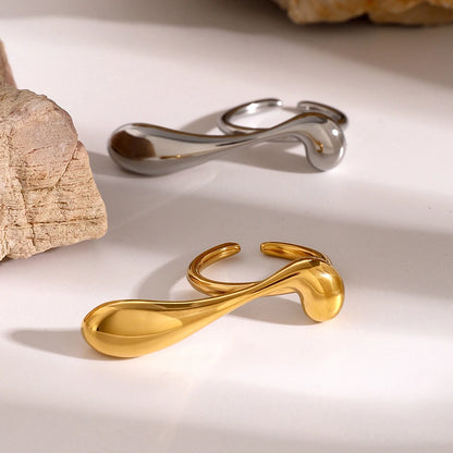 18K Gold Plated Liquid Teardrop Open Ring | Waterproof Molten Drop Sculptural Ring | Available in Gold & Silver