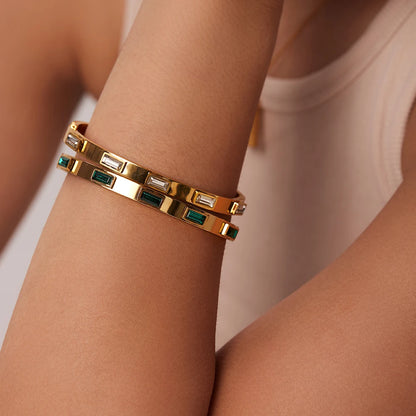 Gold Plated Gemstone Bangle Bracelets for Women | Waterproof & Tarnish-Free Luxury Bangles