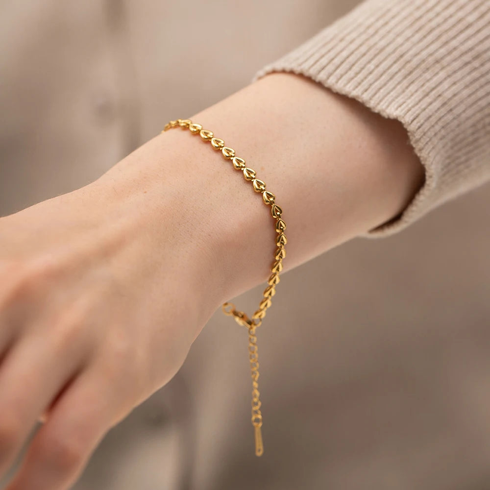 Vergulde Hartjesketting Armband voor Dames | Waterdichte & Niet-Aanlopende Verstelbare Sieraden