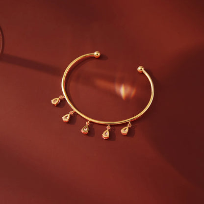18K Gold Plated Open Cuff Bangle with Pear Cut CZ Drop Charms | Waterproof Five Stone Teardrop Charm Bangle | Diamond Style Bridal Cuff Bracelet