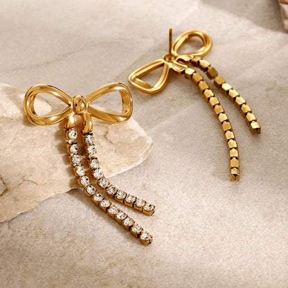 18K vergulde strik kristallen druppel oorbellen – Waterdicht aanslagvrij elegante statement sieraden voor dames
