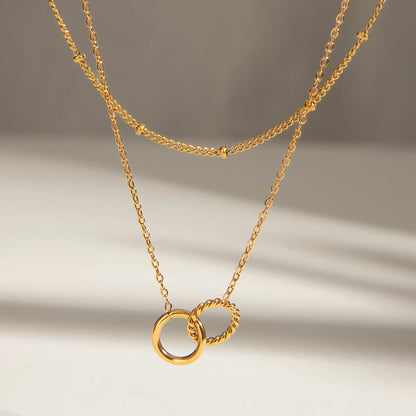 Minimalistische Double Ring Hanger Ketting | Verguld Waterdicht Vlekkeloos Sieraad voor Dames
