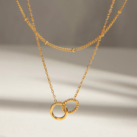 Minimalistische Double Ring Hanger Ketting | Verguld Waterdicht Vlekkeloos Sieraad voor Dames