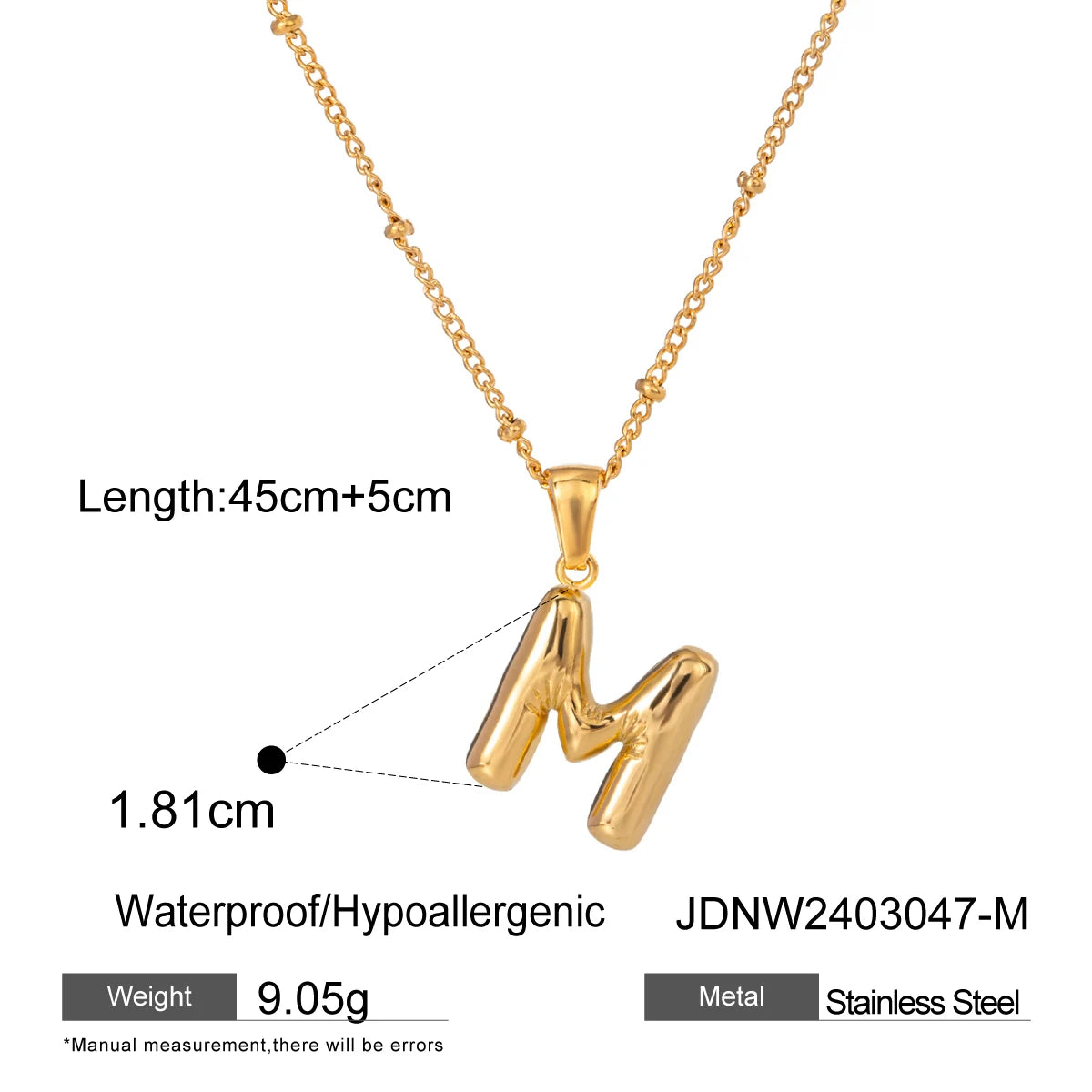18K Gold Balloon Bubble Necklace | Minimalist Initial Letter Pendant | Stainless Steel Women’s Fashion Jewelry