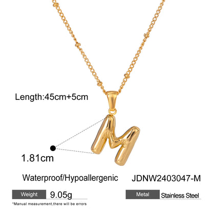 18K Gold Balloon Bubble Necklace | Minimalist Initial Letter Pendant | Stainless Steel Women’s Fashion Jewelry