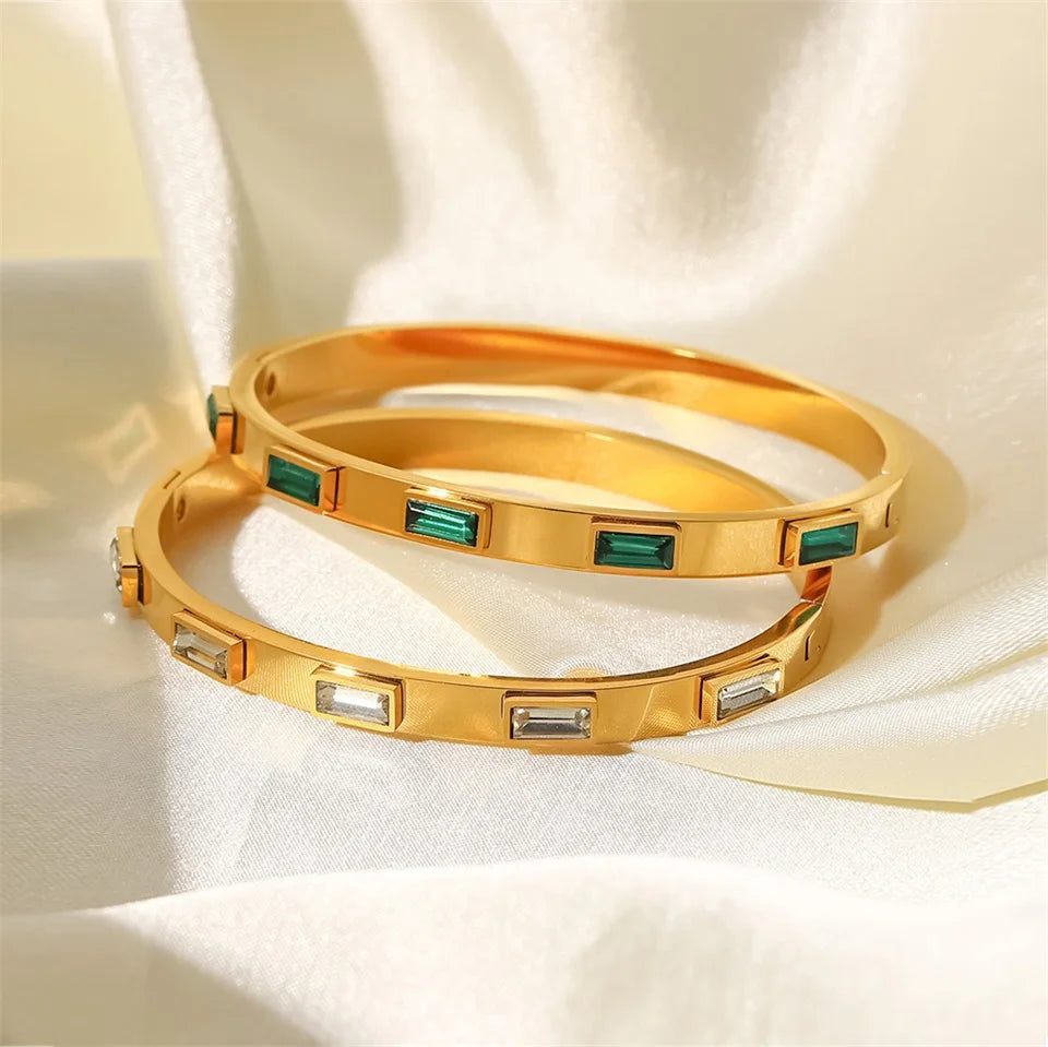 Gold Plated Gemstone Bangle Bracelets for Women | Waterproof & Tarnish-Free Luxury Bangles