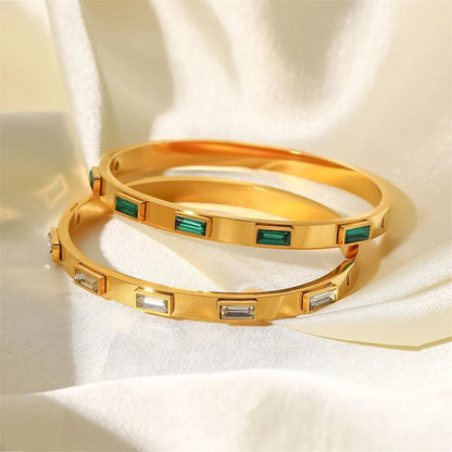 Gold Plated Gemstone Bangle Bracelets for Women | Waterproof & Tarnish-Free Luxury Bangles