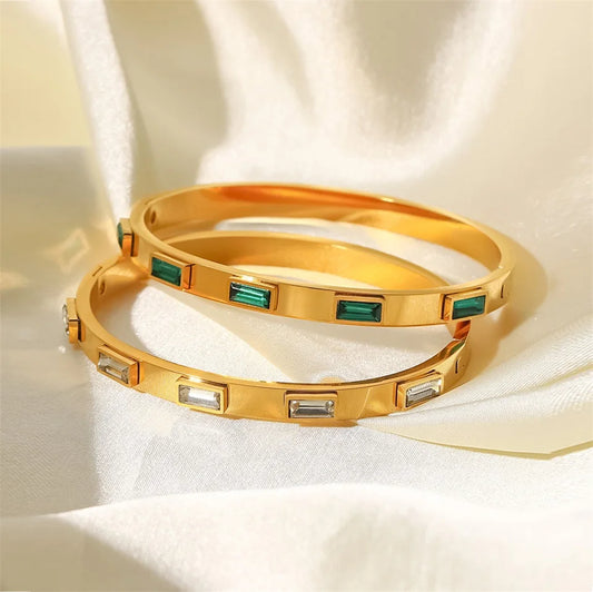 Gold Plated Gemstone Bangle Bracelets for Women | Waterproof & Tarnish-Free Luxury Bangles