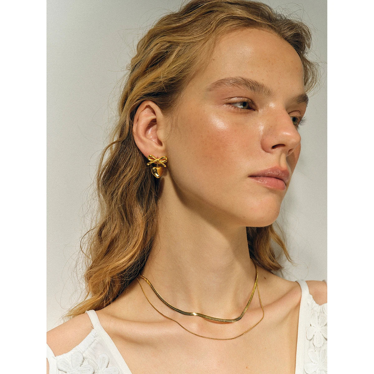 Bow Heart Drop Earrings for Women – Gold Plated Waterproof Tarnish Free Stainless Steel Fashion Jewellery