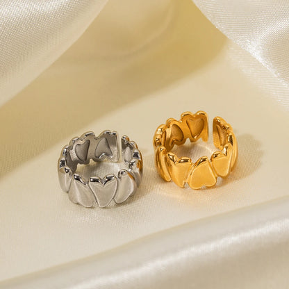 18K Gold Plated Heart Band Ring – Waterproof, Tarnish-Free Statement Ring (Gold & Silver)