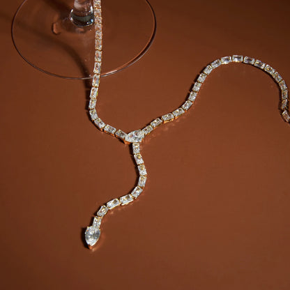 18K Vergulde Baguette Zirkonia Lariat Y-Ketting | Waterdichte Volledige Tennisketting Lariat Ketting | Diamanten Stijl Druppelketting